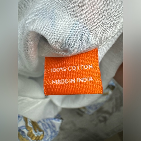 OLIPHANT Smocked Vine Blue Flirty Short Dress Small High Neck Ruffle Cotton - Picture 12 of 14